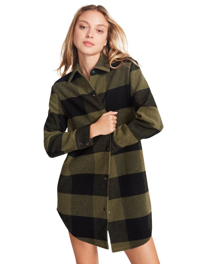 Olive / Black Steve Madden Eldridge Plaid Women's Coats | PH 6170Y16O